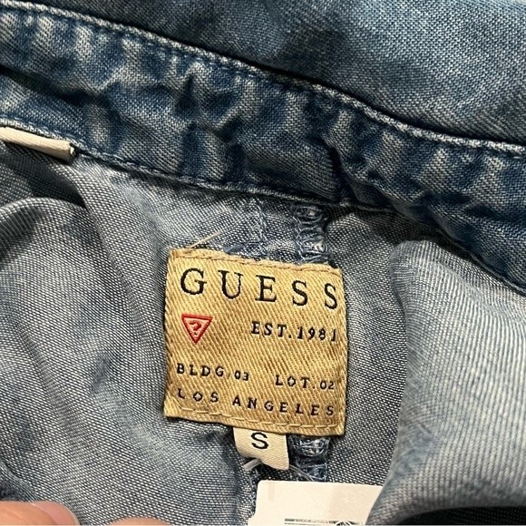 Guess Denim Chambray Cold Shoulder Button Front Dress Size Small - Picture 6 of 8